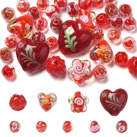 38Pcs 9 Styles Handmade Gold Sand Lampwork Beads LAMP-FS0001-37-1