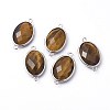 Platinum Tone Brass Tiger Eye Links connectors G-F339-B05-1
