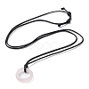 Natural Mixed Stone Ring Pendant Necklace with Waxed Cords NJEW-R262-01B-3