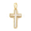 Brass Pave Natural White Shell Pendants X-KK-S522-01A-G-1