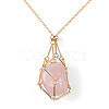 Brass Macrame Pouch Empty Stone Holder for Pendant Necklaces Making NJEW-JN04444-02-4