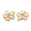 Brass Pave Clear Glass Connector Charms KK-F860-29G-2