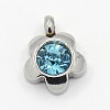 201 Stainless Steel Rhinestone Flower Charm Pendants RB-M030-03B-1
