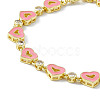 Pink Enamel Heart & Cubic Zirconia Link Chain Bracelet BJEW-P288-14G-2