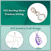 1Pc Rhodium Plated 925 Sterling Silver 5 Claw Prongs Pendant Blank Oval Shape Cabochon Settings STER-BC0002-10B-P-4