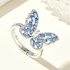 Adjustable Brass Butterfly Finger Rings with Light Blue Cubic Zirconia CU-CBA7E55-18P-02-1