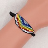 Glass Seed Wide Band with Rainbow Pattern Friendship Link Bracelet for Women BJEW-P269-15-1