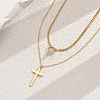 Stainless Steel Crystal Rhinestone Cross Pendant Double Layer Necklaces for Women LS-BW9176-2
