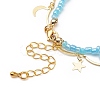 Brass Moon and Star Charms & Seed Flower Double Layer Multi-strand Bracelet for Women BJEW-JB08849-5