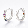 Brass Micro Pave Cubic Zirconia Huggie Hoop Earrings EJEW-S201-40P-2