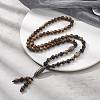 Natural Lava Rock & Synthetic Hematite & Wood Buddhist Necklace NJEW-JN04305-2