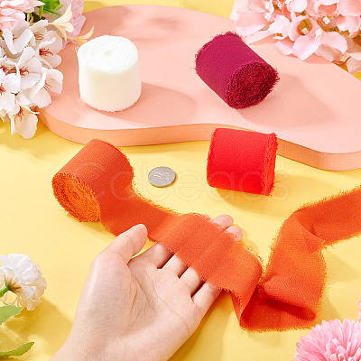 4 Rolls 4 Colors Frayed Polyester Ribbon OCOR-TA0002-87D-1