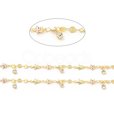 Enamel Star with Evil Eye & Brass Flat Round Link Chains CHC-C003-01G-01-1