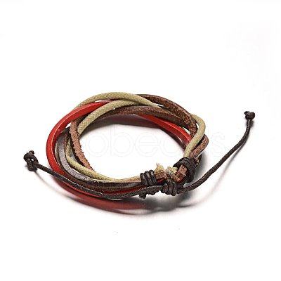 Adjustable Leather Cord Multi-Strand Bracelets BJEW-M169-09-1