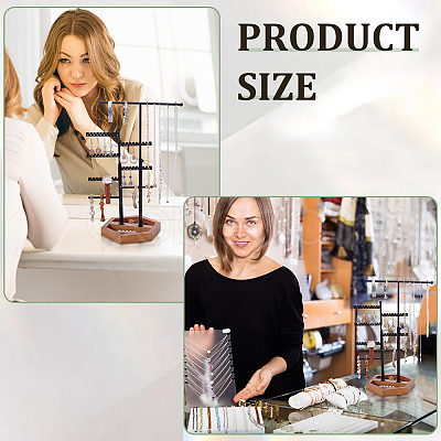 8-Tier T Bar Iron Earring Organizer Display Stands with Hexagon Wood Trays EDIS-WH0022-46-1