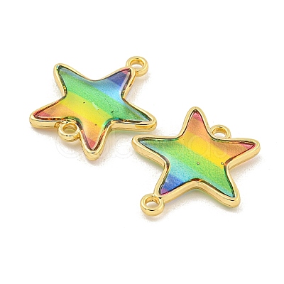 Rack Plating Brass Pave Rainbow Color Resin Connector Charms KK-M290-03A-G-1