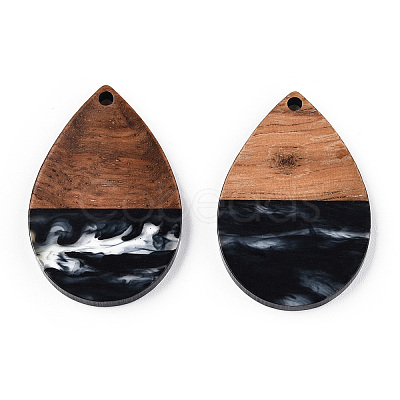 Transparent Resin & Walnut Wood Pendants RESI-N039-25A-1