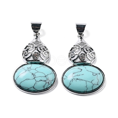 Synthetic Turquoise Oval Pendants G-A093-02P-03-1