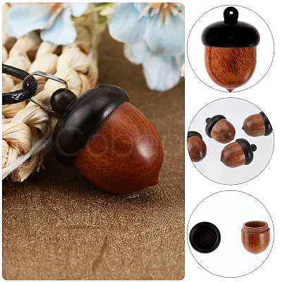 CHGCRAFT 12pcs Disconnectable Ebony Wood Acorn Pendants AJEW-CA0003-97-1