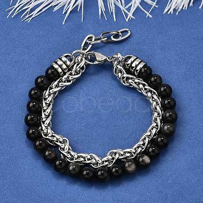 Natural Silver Leaf Jasper Round Beads Multi-strand Bracelets BJEW-D330-02P-07-1