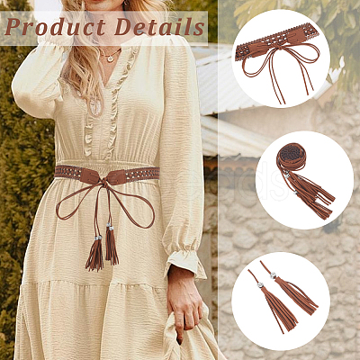 2Pcs 2 Colors Bohemian Imitation Leather Tassel Wrap Chain Belts AJEW-CL0003-47B-1