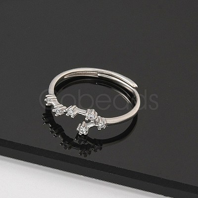 Constellations Rhodium Plated 925 Sterling Silver Micro Pave Clear Cubic Zirconia Adjustable Rings for Women RJEW-P130-01P-B-1