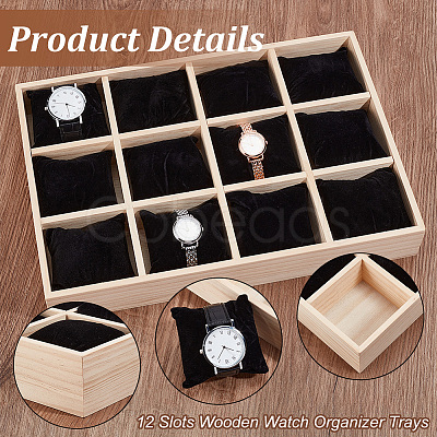 12 Slots Wooden Watch Organizer Trays AJEW-WH0471-143A-1