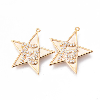 Brass Micro Pave Clear Cubic Zirconia Faith Pendants KK-N232-177G-NF-1