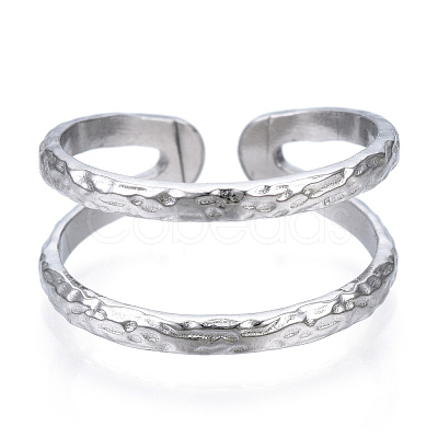 Non-Tarnish 304 Stainless Steel Double Line Open Cuff Ring RJEW-N040-20-1