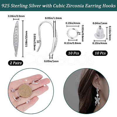 2 Pairs Rhodium Plated 925 Sterling Silver Earring Hooks DIY-CN0002-87-1