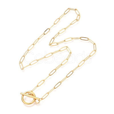 Unisex PVD Vacuum Plating 304 Stainless Steel Paperclip Chain Necklaces NJEW-H215-04G-1