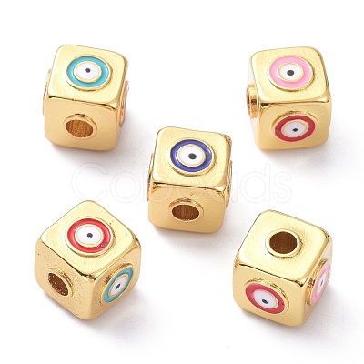 Brass Enamel Beads KK-P204-05G-1