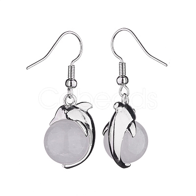 Natural & Synthetic Gemstone Dolphin Dangle Earrings with Crystal Rhinestone EJEW-A092-20P-1