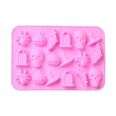 Halloween Theme Tombstone/Skull/Bat Cake Decoration Food Grade Silicone Molds DIY-E067-04-1