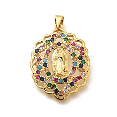 Religion Themed Rack Plating Brass Micro Pave Cubic Zirconia Pendants KK-L226-007G-23-1