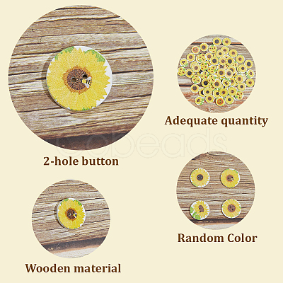 200Pcs 2-Hole Printed Wooden Buttons BUTT-SP0001-22-1