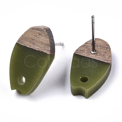 Opaque Resin & Walnut Wood Stud Earring Findings MAK-N032-010A-B02-1