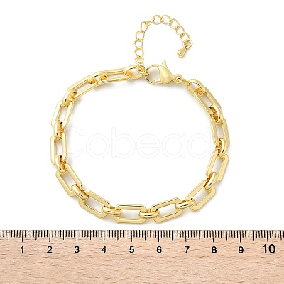 Brass Rectangle Link Chain Bracelets for Women Men BJEW-K273-08G-1