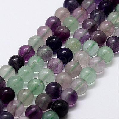 Natural Rainbow Fluorite Bead Strands G-P255-01-10mm-1