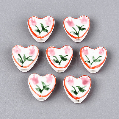 Hand Painted Tulip Flower Porcelain Ceramic Beads PORC-T134-28F-1