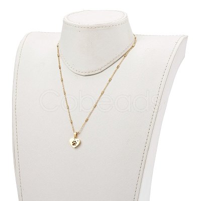 304 Stainless Steel Heart with Dog Paw Print Pendant Necklaces NJEW-JN03351-05-1