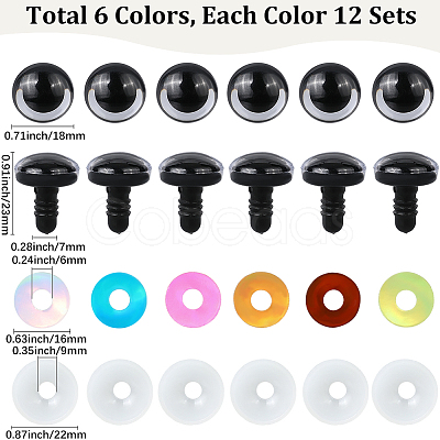 24 Sets 6 Colors ABS Plastic Safety Craft Eye DIY-GF0010-66B-1
