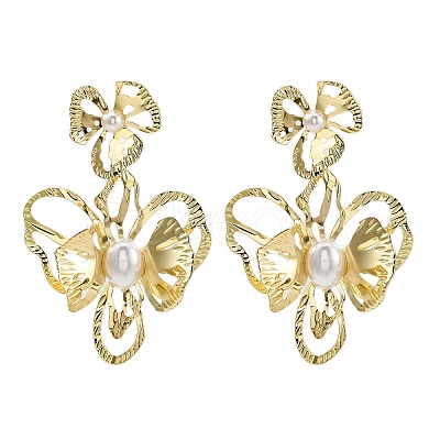 Alloy & Iron & Imitation Pearl Stud Earrings EJEW-M075-09G-1