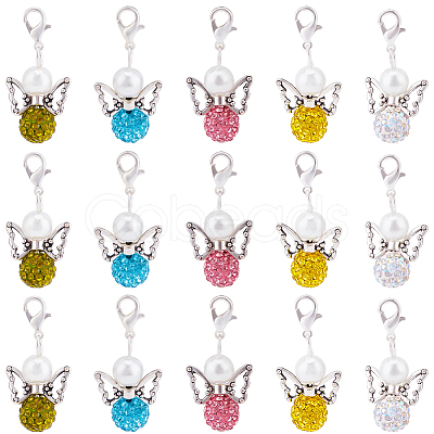 6 Sets Angel Polymer Clay & Glass Rhinestone Bead Pendant Locking Stitch Markers HJEW-SC0001-72-1