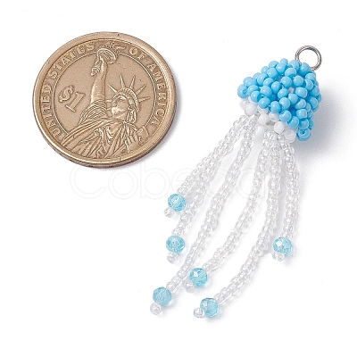 Glass Seed Beaded Jellyfish Pendants PALLOY-MZ00660-04-1
