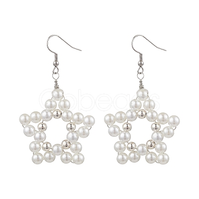 Star ABS Plastic Imitation Pearl Beaded Dangle Earrings EJEW-JE06329-1