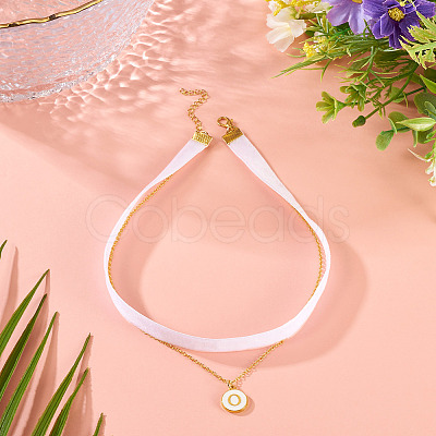 Flat Round with Letter O Alloy Enamel Pendant Necklaces for Women NJEW-TAC0033-1