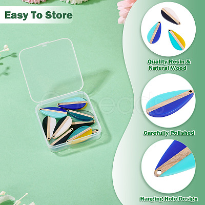 10Pcs 5 Colors Transparent & Opaque Resin & Wood Pendants RESI-TA0004-65-1