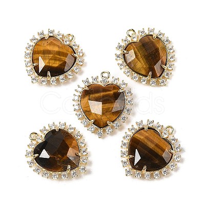 Natural Tiger Eye Faceted Heart Pendants G-I382-03G-03-1