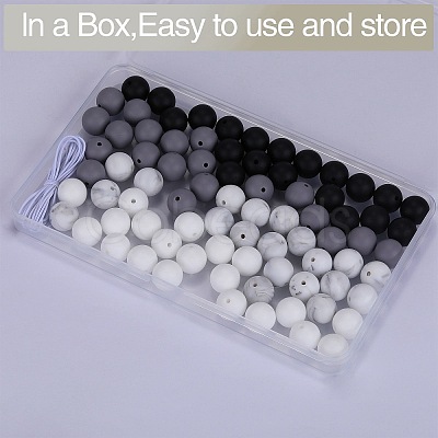 80Pcs 4 Style Round Silicone Focal Beads SIL-SZ0001-22G-1